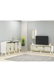 DEMONTE DECOR BARRE TV ÜNİTESİ, ORTA SEHPA VE KONSOL 3'LÜ SALON TAKIMI BEYAZ-ALTIN - 2