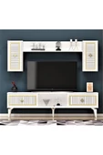 DEMONTE DECOR NİLL ŞÖMİNELİ TV ÜNİTESİ TAKIMI BEYAZ-ALTIN - 4
