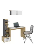 DEMONTE DECOR 5 Raflı, Çekmeceli Ve Duvar Raflı Asimo Pt Çalışma Masası Safirmeşe-beyaz-antrasit - 4