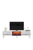 DEMONTE DECOR PELİN TV SEHPASI ŞÖMİNELİ BEYAZ-GÜMÜŞ - 3