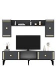 DEMONTE DECOR Doruk Tv Ünitesi Antrasit Altın 4 Kapaklı - 4