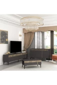 DEMONTE DECOR ASUDE TV SEHPASI,KONSOL ve ORTA SEHPA 3'LÜ SALON TAKIMI ANTRASİT-CEVİZ - 1