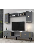 DEMONTE DECOR Doruk Tv Ünitesi Antrasit Altın 4 Kapaklı - 2