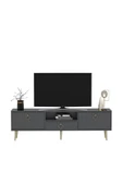 DEMONTE DECOR 2 Kapaklı Raflı Ve Çekmeceli Drop Tv Sehpası Tv Ünitesi Antrasit-altın - 3