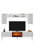 DEMONTE DECOR Herry Tv Ünitesi Şömineli Takım Beyaz Gümüş - 3