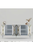 DEMONTE DECOR YUMEDİ TV ÜNİTESİ,KONSOL ve ORTA SEHPA 3'LÜ SALON TAKIMI BEYAZ-ALTIN - 6