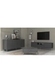 DEMONTE DECOR DROP TV ÜNİTESİ,KONSOL ve ORTA SEHPA 3'LÜ SALON TAKIMI ANTRASİT-GÜMÜŞ - 1