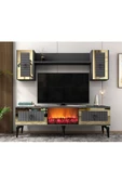 DEMONTE DECOR LİİNDA TV ÜNİTESİ ŞÖMİNELİ TAKIM ANTRASİT-ALTIN - 1