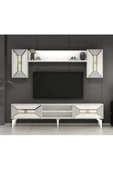 DEMONTE DECOR YUMEDİ TV ÜNİTESİ,KONSOL ve ORTA SEHPA 3'LÜ SALON TAKIMI BEYAZ-ALTIN - 4