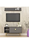 DEMONTE DECOR 3 Raflı, Kapaklı Biricik Tv Ünitesi Antrasit-altın - 1