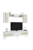 DEMONTE DECOR PELİN TV ÜNİTESİ ve KONSOL 2'Lİ SALON TAKIMI BEYAZ-ALTIN - 4