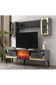 DEMONTE DECOR LİİNDA TV ÜNİTESİ ŞÖMİNELİ TAKIM ANTRASİT-ALTIN - 2
