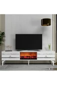 DEMONTE DECOR PELİN TV SEHPASI ŞÖMİNELİ BEYAZ-GÜMÜŞ - 1