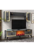 DEMONTE DECOR LİİNDA TV ÜNİTESİ ŞÖMİNELİ TAKIM ANTRASİT-ALTIN - 3