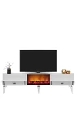 DEMONTE DECOR DORUK TV SEHPASI (ALT MODÜL) ŞÖMİNELİ BEYAZ GÜMÜŞ - 4