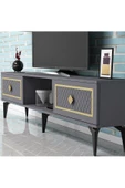 DEMONTE DECOR 4 Kapaklı, 2 Raflı Herry Tv Ünitesi Takım Antrasit-altın - 3