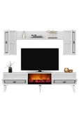 DEMONTE DECOR Herry Tv Ünitesi Şömineli Takım Beyaz Gümüş - 5