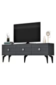 DEMONTE DECOR NORRA 180 CM TV SEHPASI (ALT MODÜL) ANTRASİT-GÜMÜŞ - 4
