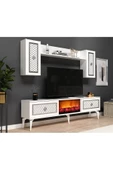 DEMONTE DECOR Herry Tv Ünitesi Şömineli Takım Beyaz Gümüş - 2