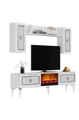 DEMONTE DECOR Herry Tv Ünitesi Şömineli Takım Beyaz Gümüş - 4