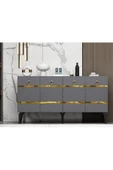 DEMONTE DECOR PELİN KONSOL 4 KAPAKLI RAFLI ANTRASİT-ALTIN - 1