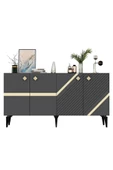 DEMONTE DECOR İRİS KONSOL 4 KAPAKLI RAFLI ANTRASİT-ALTIN - 6