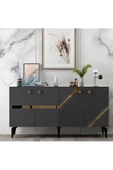 DEMONTE DECOR İRİS KONSOL 4 KAPAKLI RAFLI ANTRASİT-ALTIN - 2