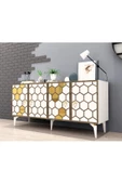 DEMONTE DECOR PETTEK LAZER KESİMLİ KONSOL BEYAZ-ALTIN - 1