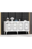 DEMONTE DECOR Lotus Konsol 4 Kapaklı Raflı Beyaz Gümüş - 2