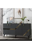 DEMONTE DECOR İRİS KONSOL 4 KAPAKLI RAFLI ANTRASİT-ALTIN - 1