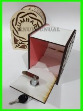 AHŞAP KUMBARA TİP BOX DEKORATİF AHŞAP ANAHTARLI SADAKA KUTUSU - 4