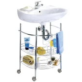 WENKO Lavabo alt rafı 2 katlı tekerlekli krom - 1