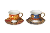 Lucky Art Florance Bone China Porselen Mavi Kırmızı Desenli Ayaklı 2 li Kahve Fincanı Seti LYHD 614 - 1