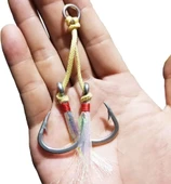 Hokkaido 1/0 Numara 2 Adet Çiftli- Kevlar Ip,glow Simli,epoksi Reçine Uygulamalı,jig, Yapay Balık Iğnesi,Asist - 1