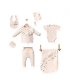 Dantel İşlemeli Lale Desenli 7 Parça Hastane Çıkış Seti Krem thumbnail 1