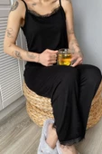 Pijamaevi Kadın Siyah Dantelli İp Askılı Örme Pijama Takımı - 2