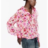 ZARA Çiçek Desenli Fırfırlı Gömlek Bluz - 2