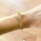 BZ Altın Kaplama Zirkon Taşlı Göz Nazar Boncuklu Bileklik BLK-830 - 2