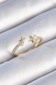 MuI MuI Pirinç Gold Renk Zirkon Taş Detay Yıldız Model Kadın Yüzük - 1