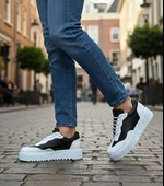 BA0802  Siyah Renk Beyaz Parçalı Yüksek Taban Erkek Günlük Ayakkabı - 1