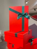 Kolix 3'lü Yılbaşı Dekoratif Yeşil Fiyonklu Hediye Kutusu Kırmızı 35x25x13 Cm Büyük Boy - 5