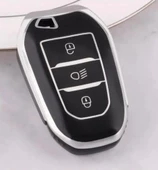 Peugeot 208 308 508 2008 3008 5008 Rifter Anahtar Koruma TPU Far Tuşlu Siyah/Krom thumbnail 1