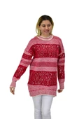 Kadın Pullu Çizgili Oversize Kazak 7592 BGL-ST04076 thumbnail 3