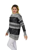 Kadın Pullu Çizgili Oversize Kazak 7592 BGL-ST04076 thumbnail 10