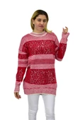 Kadın Pullu Çizgili Oversize Kazak 7592 BGL-ST04076 thumbnail 1
