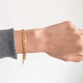 BZ 22 Ayar Altın Kaplama Figaro Unisex Bileklik BLK-180 - 2