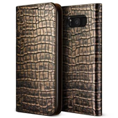 VRS Design Galaxy S8 ile Uyumlu Genuine Croco Diary Kılıf Dark Gold - 1