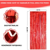 Kırmızı Renk Ekstra Metalize Parlak Saçaklı Arka Fon Perde İthal A Kalite 1x2 Metre thumbnail 1