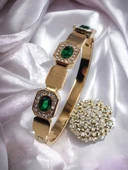 Jade'm Gold Paslanmaz Çelik Zirkon Taşlı Kelepçe - 1