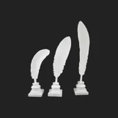 Ev Dekorasyon Polyester 3'lü Beyaz Kaideli Tüy Obje - 2